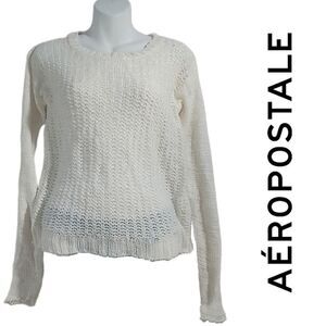 Aeropostle Cream Fuzzy Knit Long Sleeve Sweater - XS